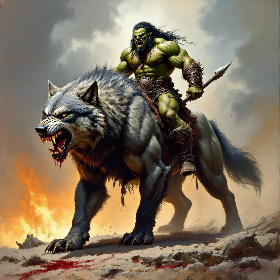 Dire Wolf Alpha with Orc Warlord